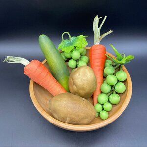 Vintage Vegetable Decor Turned Wood Bowl Kitschy 1970s Toys Foam Chrissy Japan